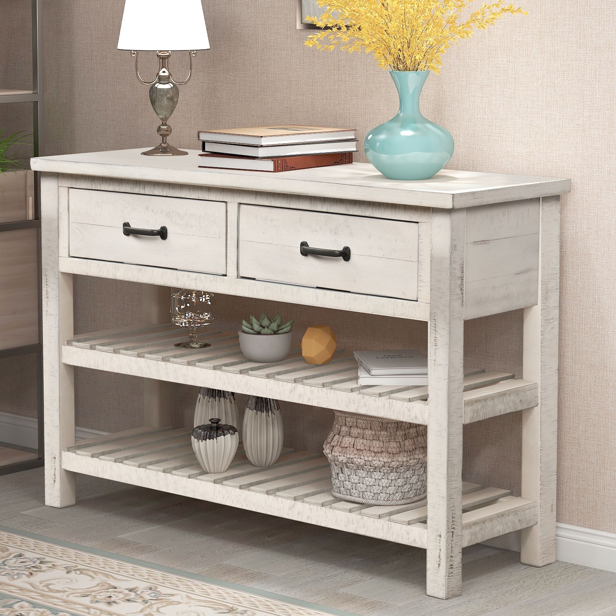 Console Table With Storage Drawers, Btmway 45" Rustic Wood With Modern Farmhouse Console Tables (Photo 4 of 20)