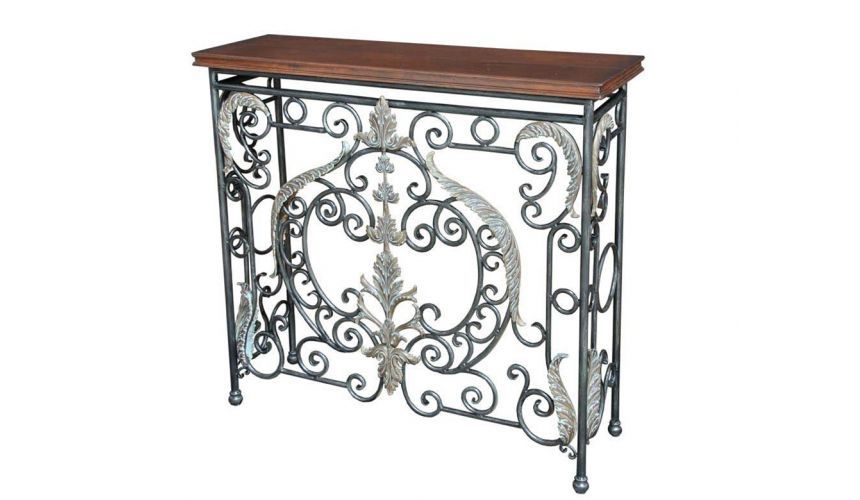 Console With Wrought Iron Brass Accents Intended For Hammered Antique Brass Modern Console Tables (Photo 8 of 20)