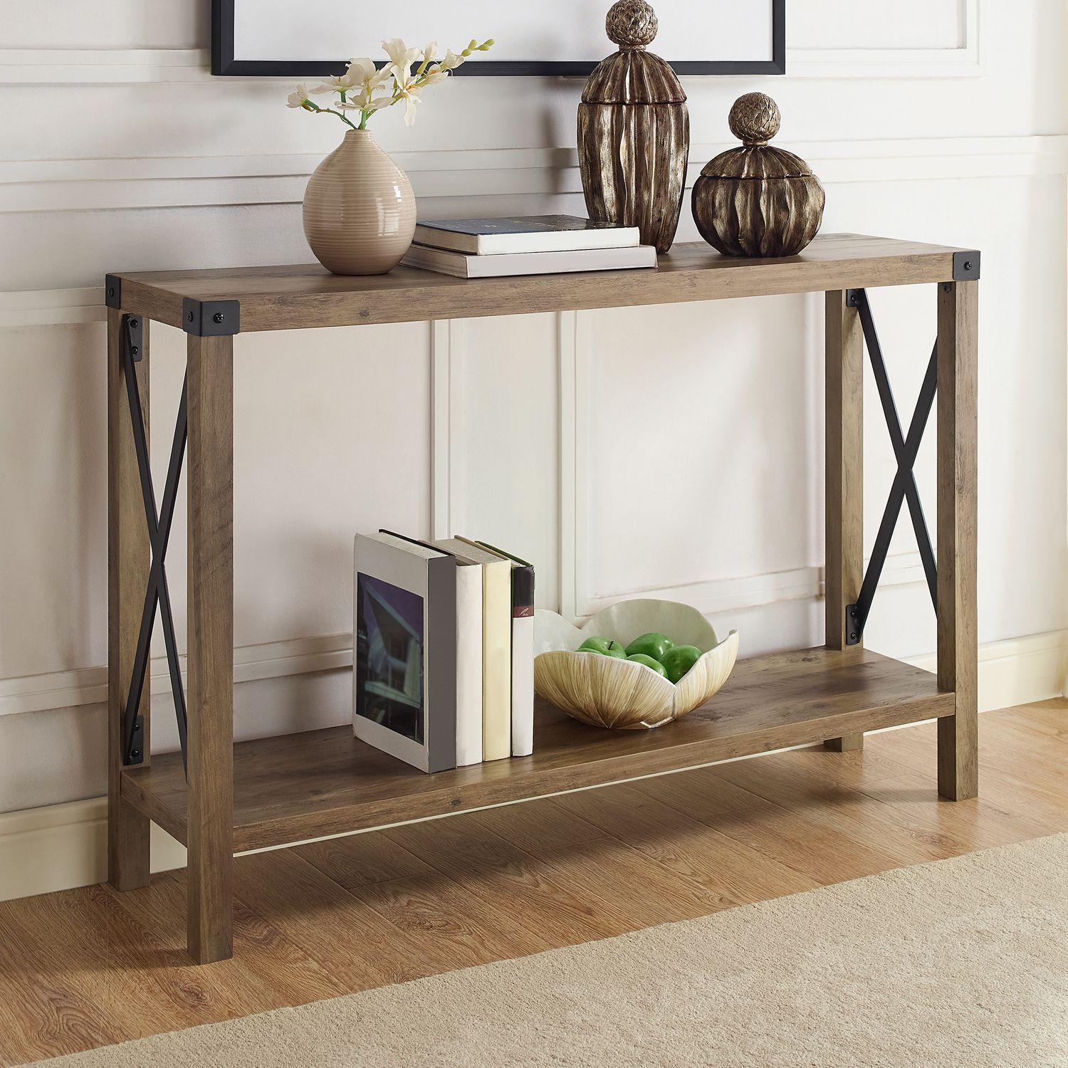 #consoletable In 2020 | Farmhouse Console Table, Rustic Pertaining To Metal And Oak Console Tables (View 17 of 20)