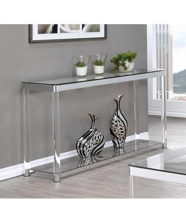 Contemporary Chrome Sofa Table Intended For Geometric Glass Modern Console Tables (Photo 20 of 20)