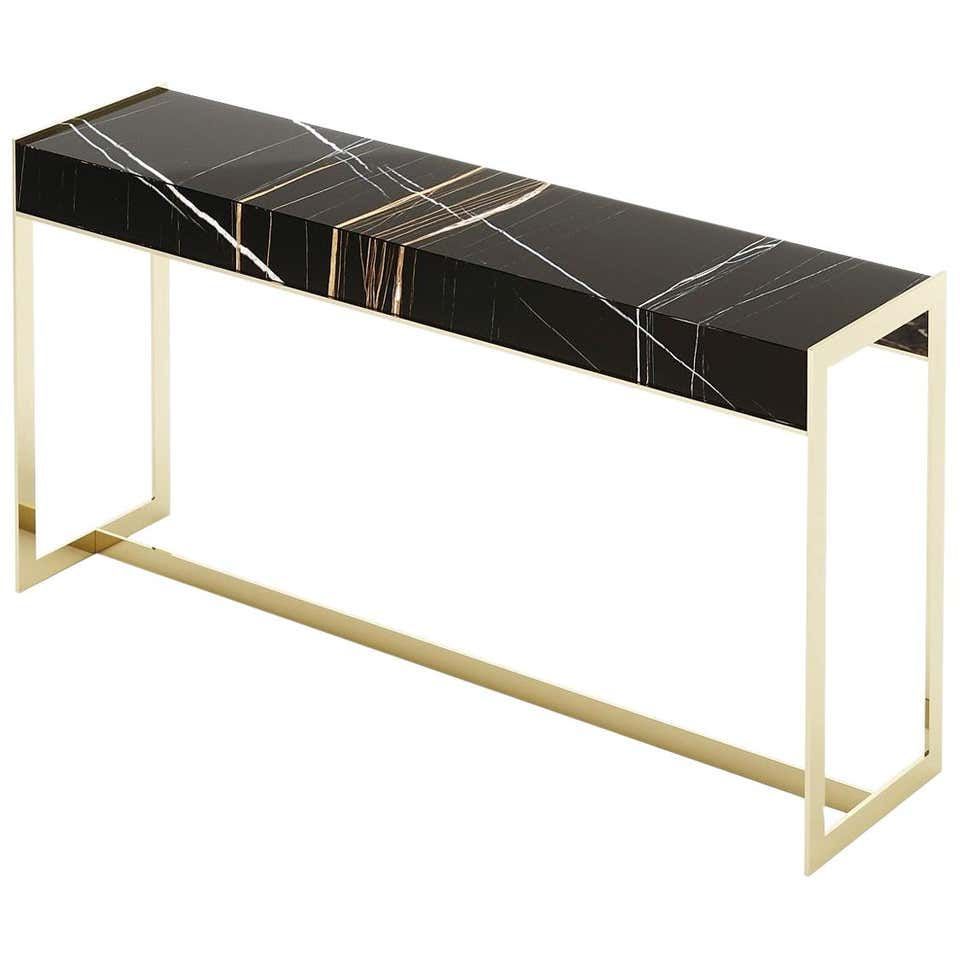 Contemporary Console Table In Black Sahara Marble And Regarding Black Metal And Marble Console Tables (View 3 of 20)