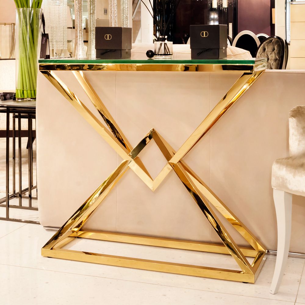 Contemporary Gold Glass Console Table Intended For Glass And Pewter Console Tables (View 20 of 20)