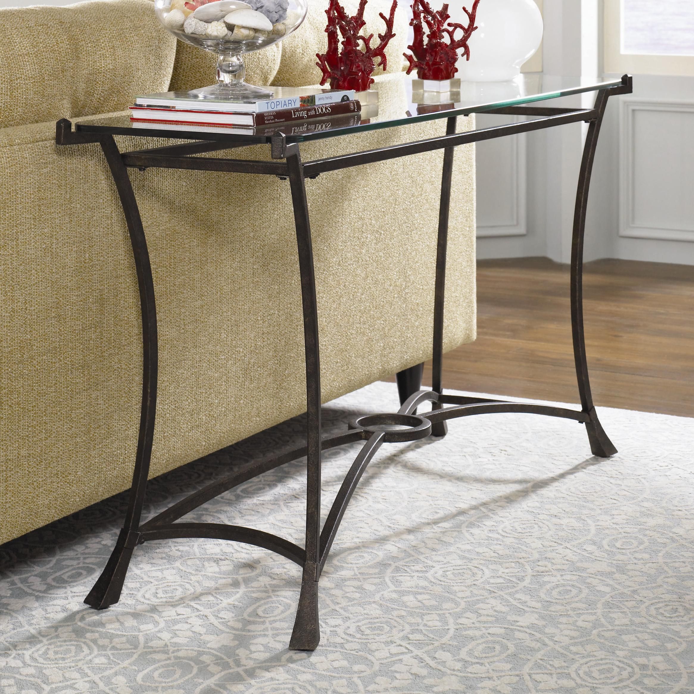 Contemporary Metal Sofa Table With Glass Tophammary Intended For Glass Console Tables (Photo 17 of 20)