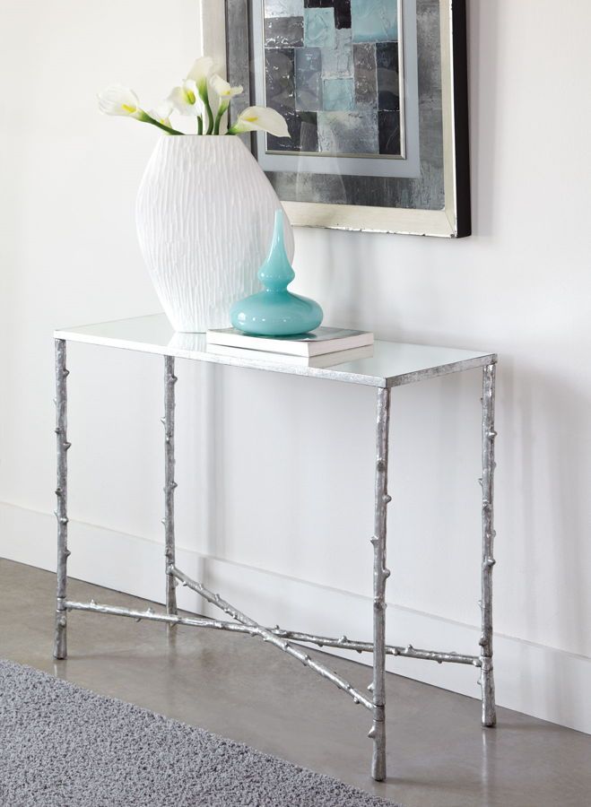 Contemporary Silver Mirror Console Table | The Classy Home Within Silver Mirror And Chrome Console Tables (Photo 4 of 20)