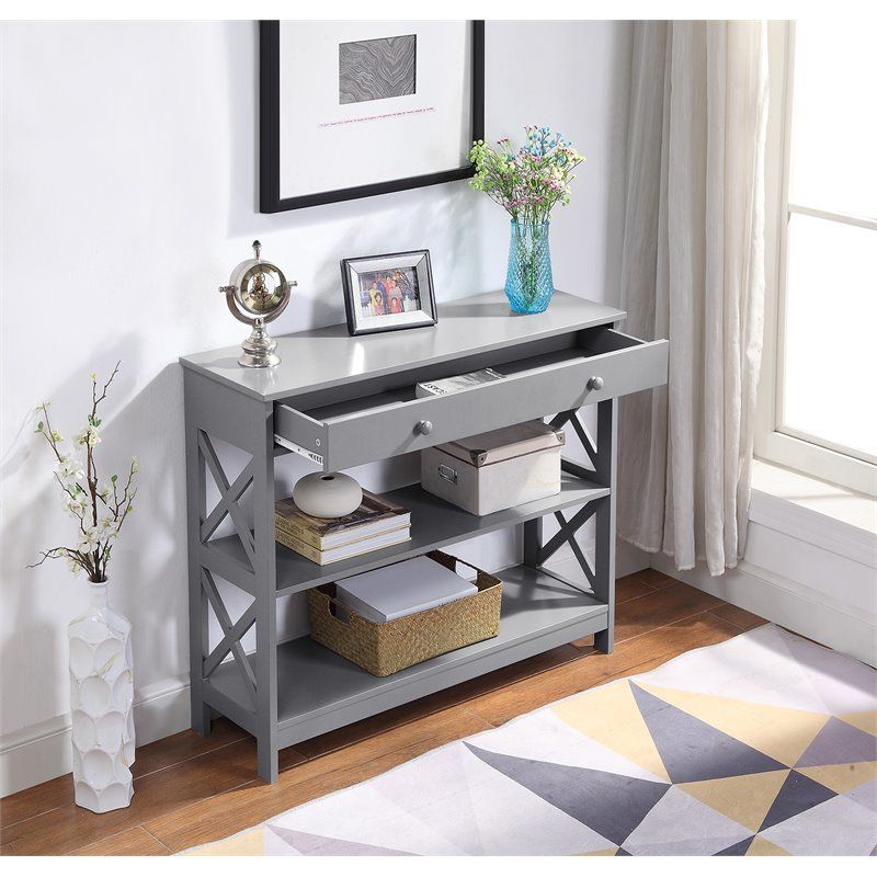 Convenience Concepts Oxford One Drawer Console Table In Inside Gray Wood Veneer Console Tables (Photo 18 of 20)