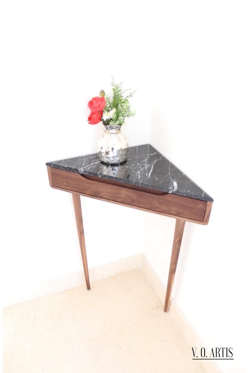 Corner Console Table In Walnut Or Solid Oak With Marble Inside Honey Oak And Marble Console Tables (View 3 of 20)