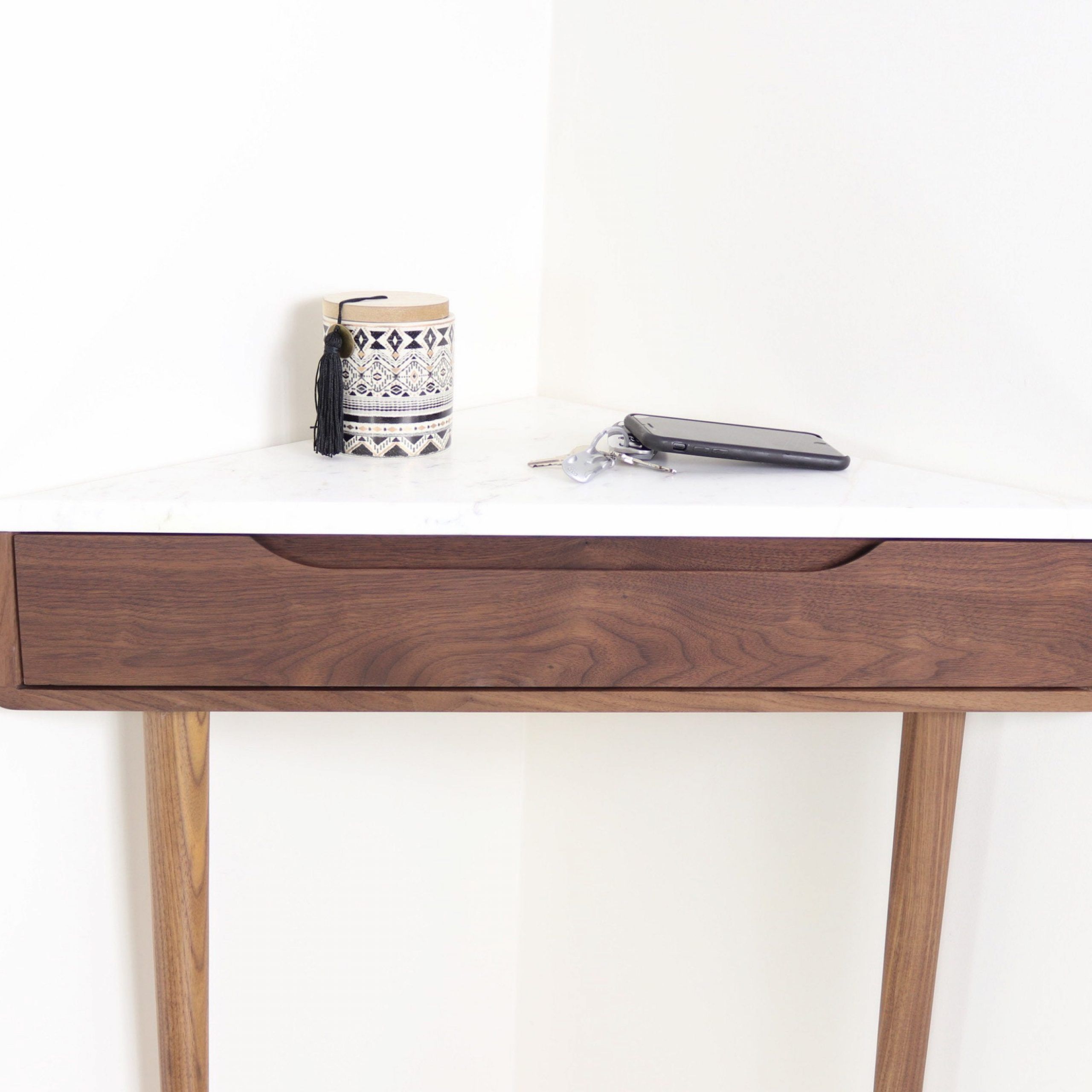 Corner Console Table In Walnut Or Solid Oak With Marble Top. With Honey Oak And Marble Console Tables (Photo 12 of 20)