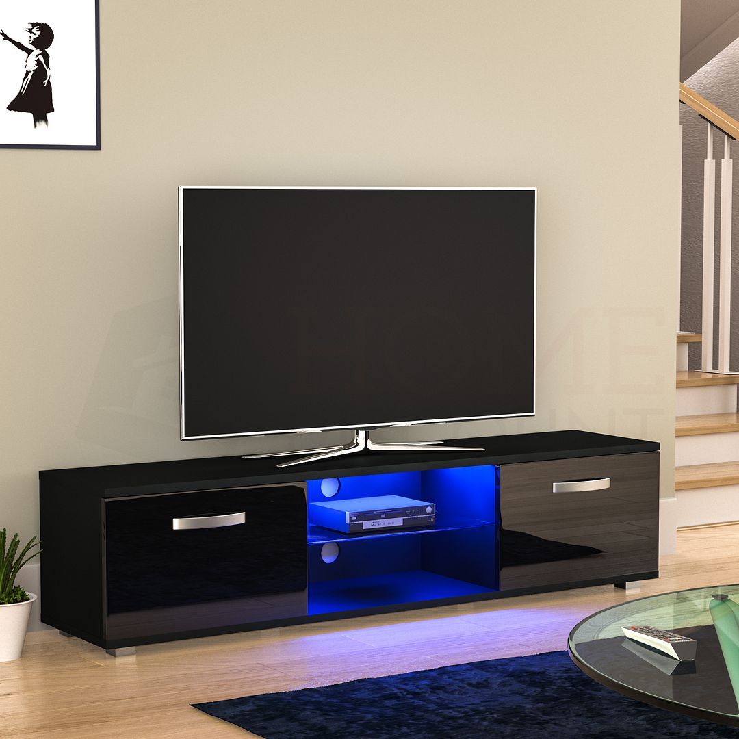 Cosmo Led Tv Unit 2 Door Stand Cabinet Furniture Matte With Matte Black Console Tables (View 14 of 20)