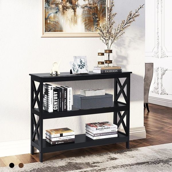 Costway 3 Tier Console Table X Design Bookshelf Sofa Side For 3 Tier Console Tables (Photo 4 of 20)