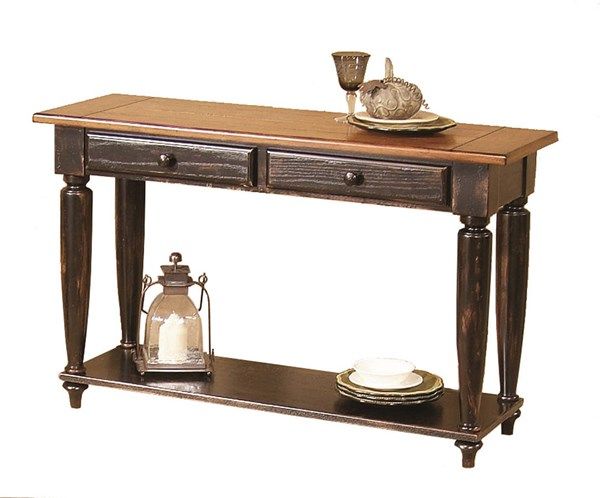 Country Vista Antique Black Oak Solid Wood Sofa Table In Natural And Black Console Tables (View 17 of 20)