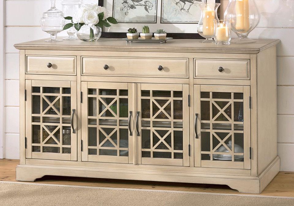 Craftsman Antique Cream 60" Media Unit | Louisville With Cream And Gold Console Tables (Photo 12 of 20)