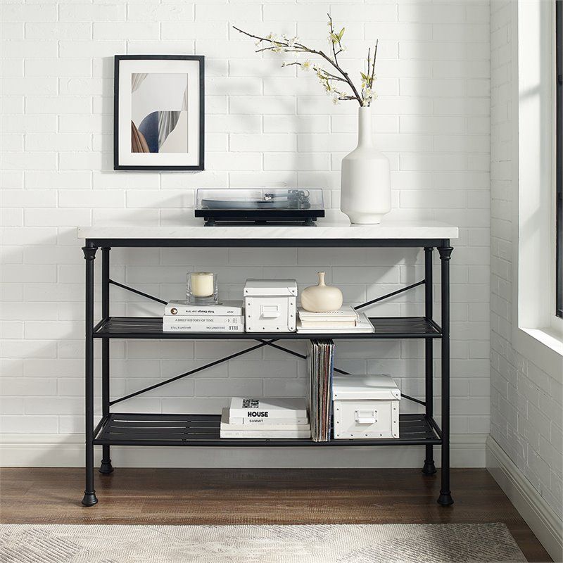 Crosley Madeleine Faux Marble Top Console Table In Matte Regarding Marble Top Console Tables (View 20 of 20)