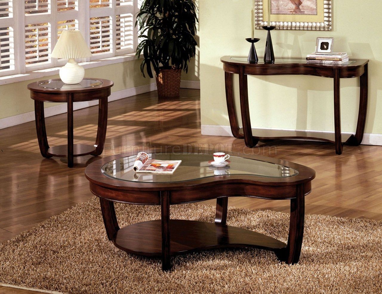 Crystal Falls Coffee & 2 End Tables Set Cm4336 In Dark Cherry Pertaining To Dark Coffee Bean Console Tables (Photo 9 of 20)