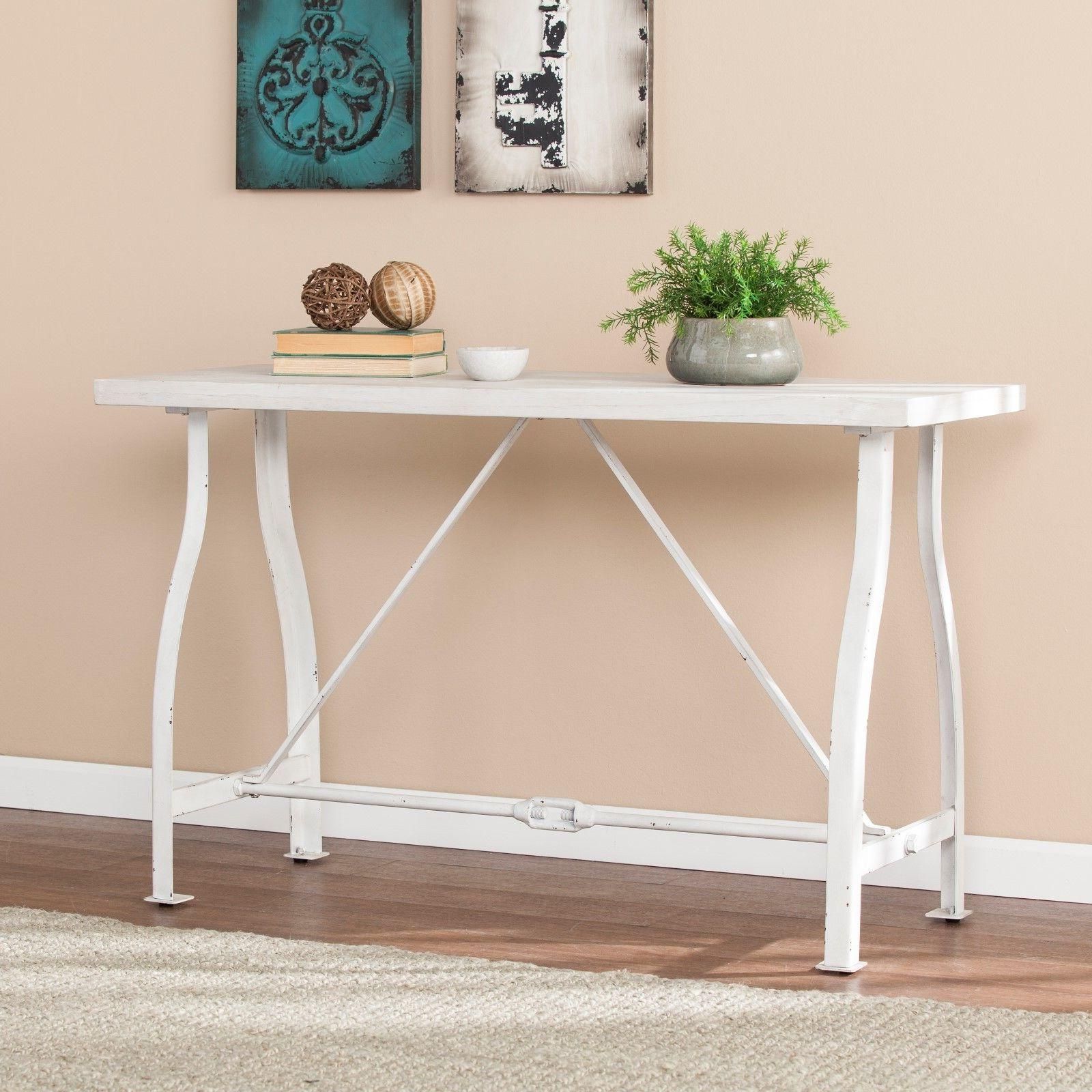 Cst45901 Farmhouse Style Console Table – Distressed White With Geometric White Console Tables (View 8 of 20)