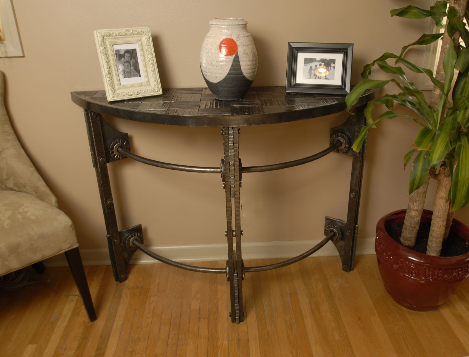 Custom Hand Forged Iron Half Round Console Tablearc With Antique Brass Round Console Tables (Photo 13 of 20)