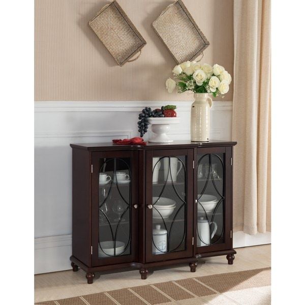 Dark Brown Cherry Wood Console Table With Glass Doors With Dark Brown Console Tables (View 19 of 20)
