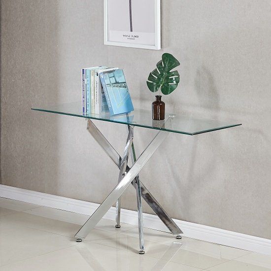 Daytona Glass Console Table Rectangular In Clear With With Glass And Chrome Console Tables (Photo 13 of 20)