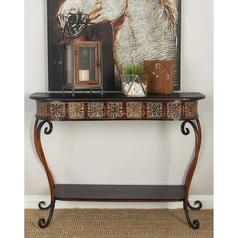 Decmode 43 In. Metal Console Table – Dark Merlot – Console With Dark Brown Console Tables (Photo 4 of 20)