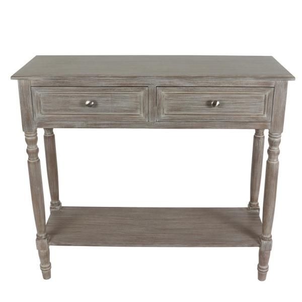 Decor Therapy 36 In. Gray Standard Rectangle Wood Console Intended For Antiqued Gold Rectangular Console Tables (Photo 17 of 20)