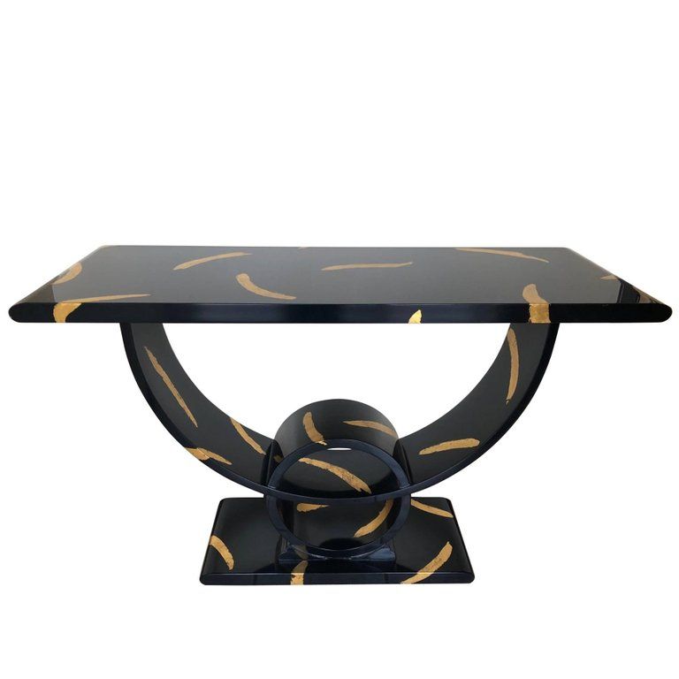 Decorative Black Lacquered And Gold Leaf Console In 2021 With Regard To Antiqued Gold Leaf Console Tables (View 12 of 20)
