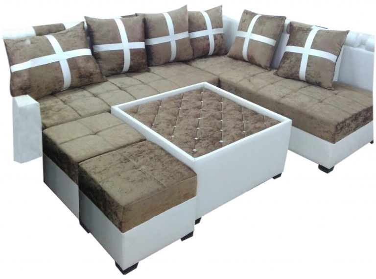 Delphia L Shape Sofa Set,center Table And 2 Puffy – Dream Inside L Shaped Console Tables (Photo 10 of 20)