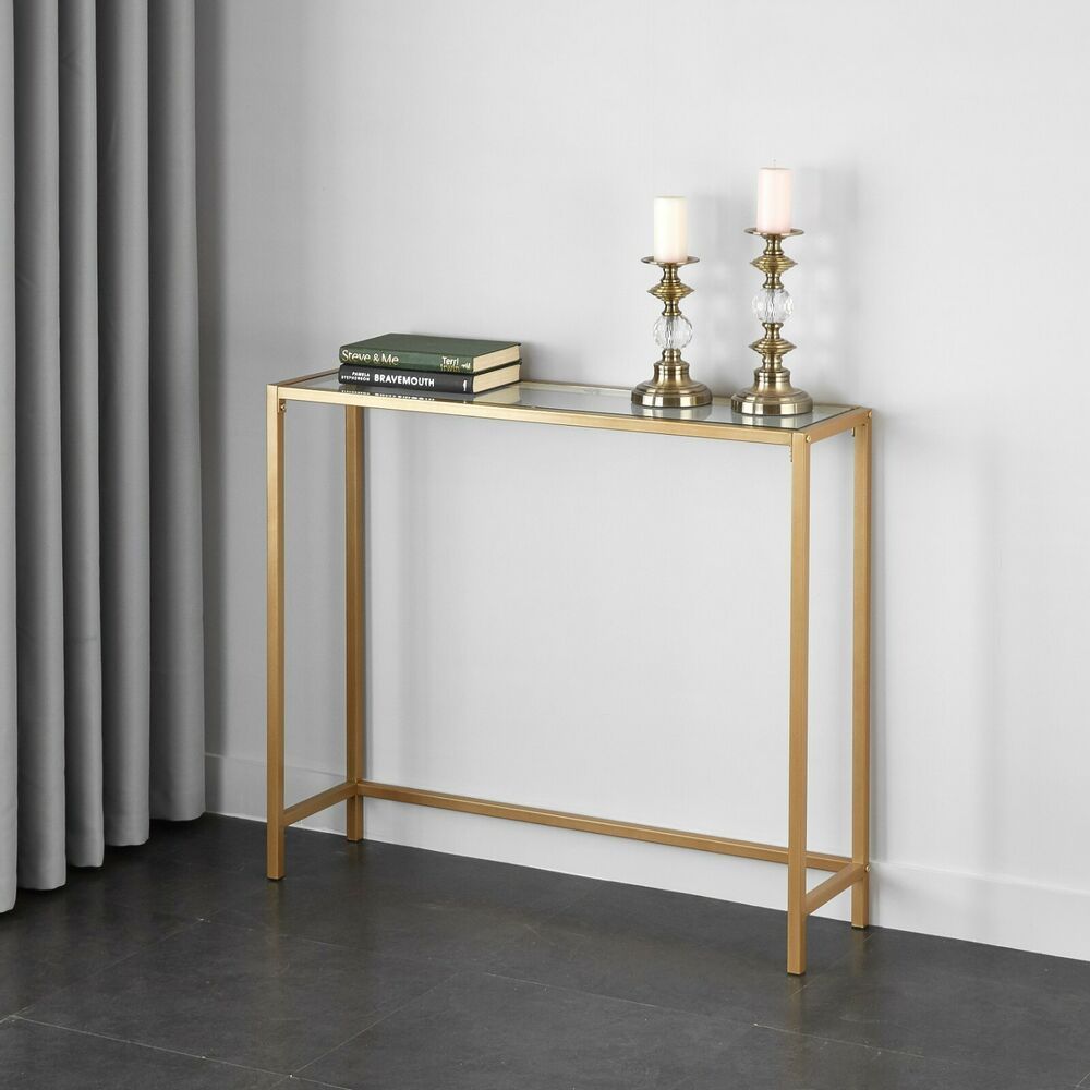 Details About Gold Glass Metal Console Table Accent With Glass And Gold Oval Console Tables (Photo 2 of 20)