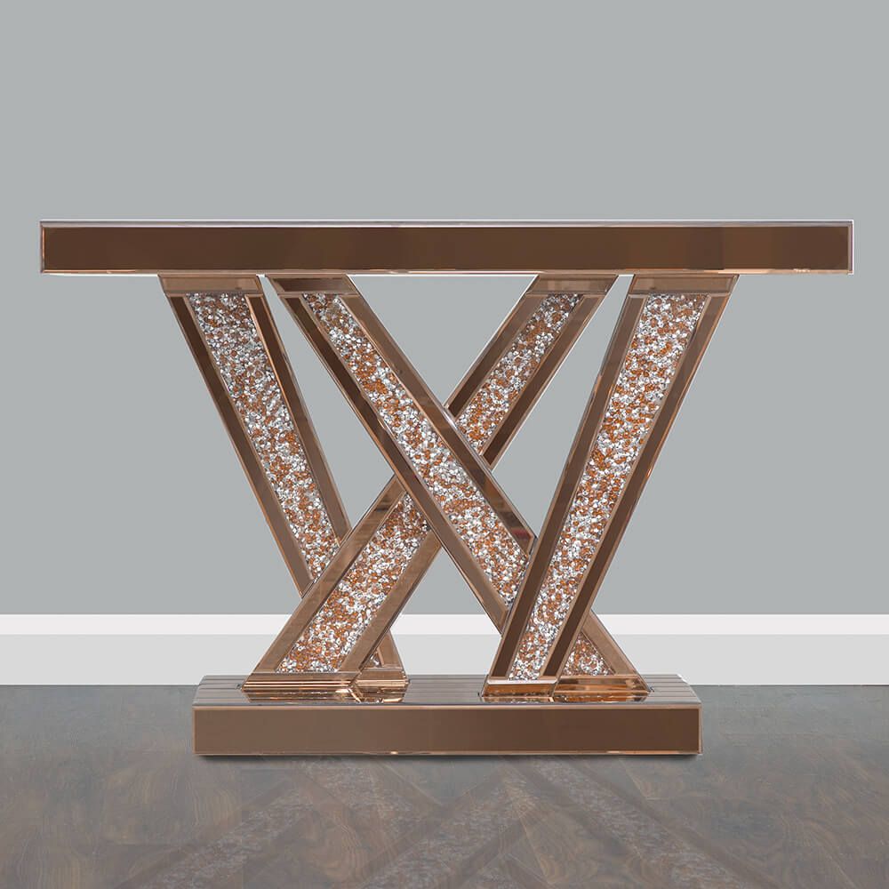 Diamond Console Table – Rose Gold – Get Furnished Regarding Antique Blue Gold Console Tables (Photo 18 of 20)