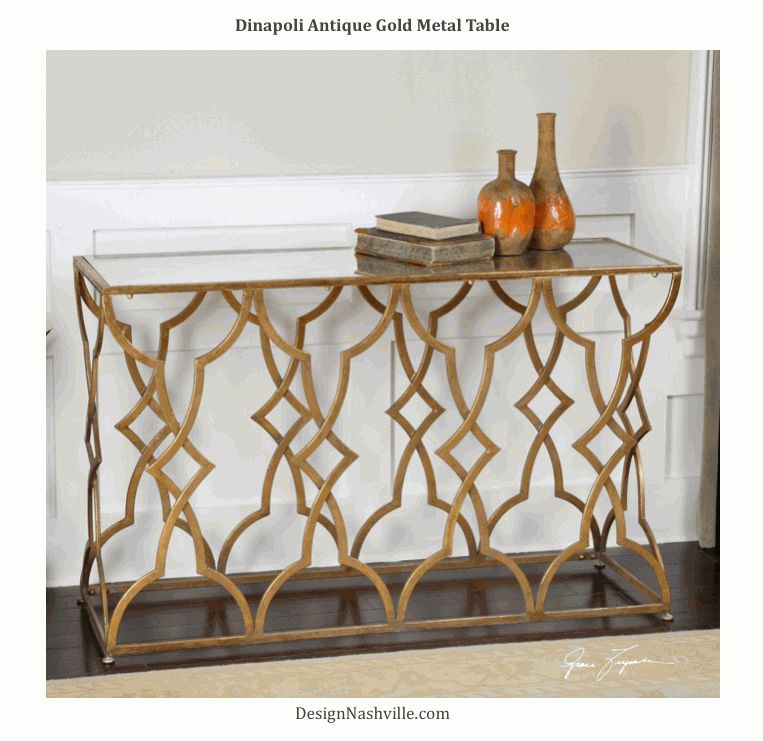 Dinapoli Antique Gold Metal Table | Console Table Styling Inside Metallic Gold Modern Console Tables (Photo 6 of 20)