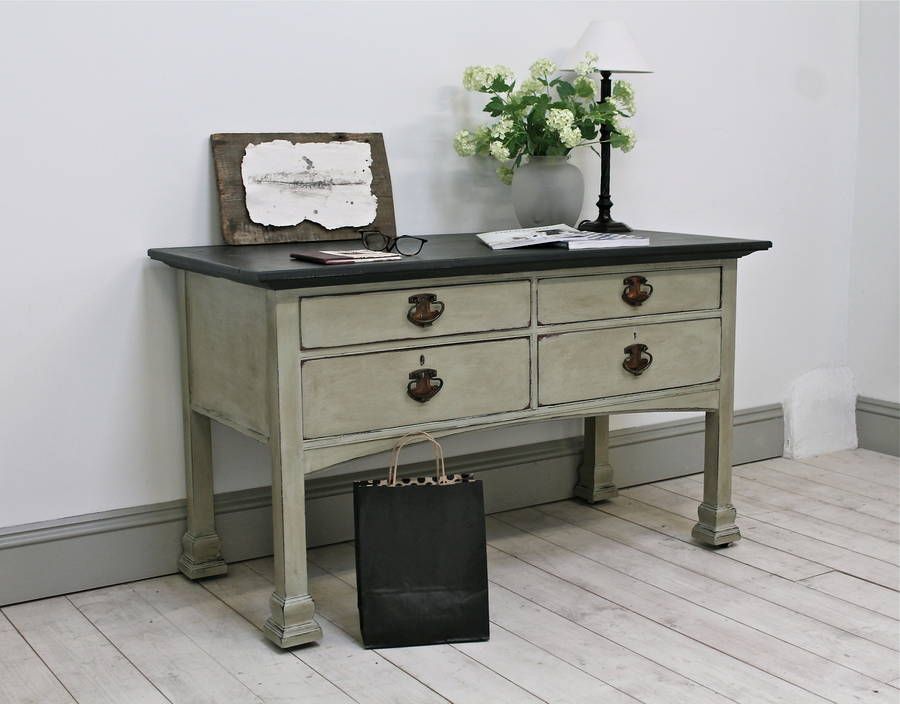 Distressed Antique Painted Console Tabledistressed But Pertaining To Antique White Black Console Tables (View 14 of 20)