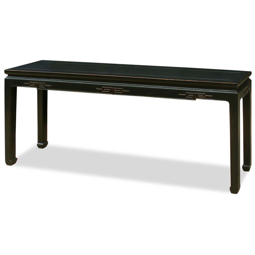 Distressed Black Elmwood Grand Console Table With Square Matte Black Console Tables (Photo 1 of 20)