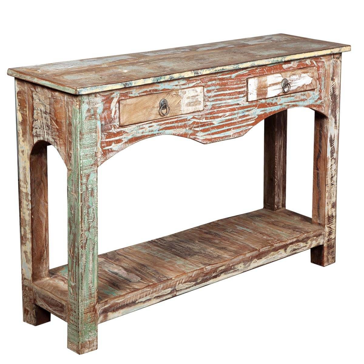 Distressed Reclaimed Wood 2 Drawer Console Hall Table With Barnwood Console Tables (View 4 of 20)