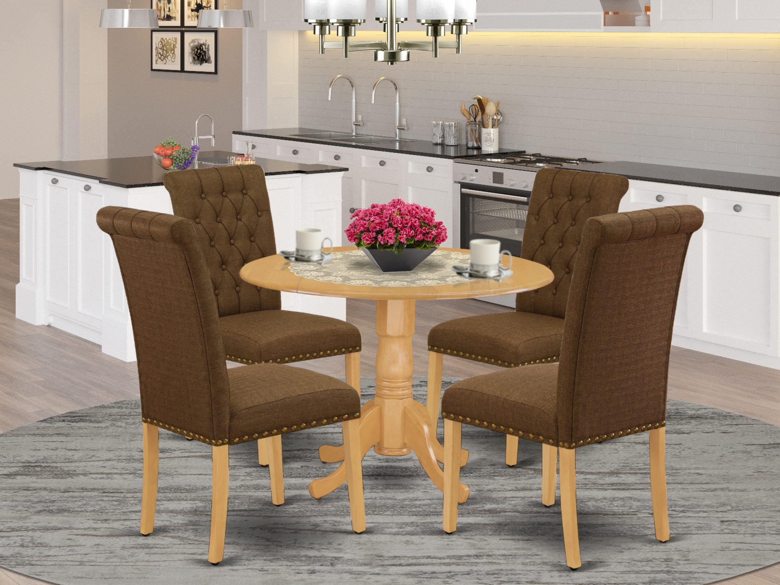 Dlbr5 Oak 18 5pc Dining Set Includes A Round Dinette Table In 2 Piece Round Console Tables Set (Photo 4 of 20)