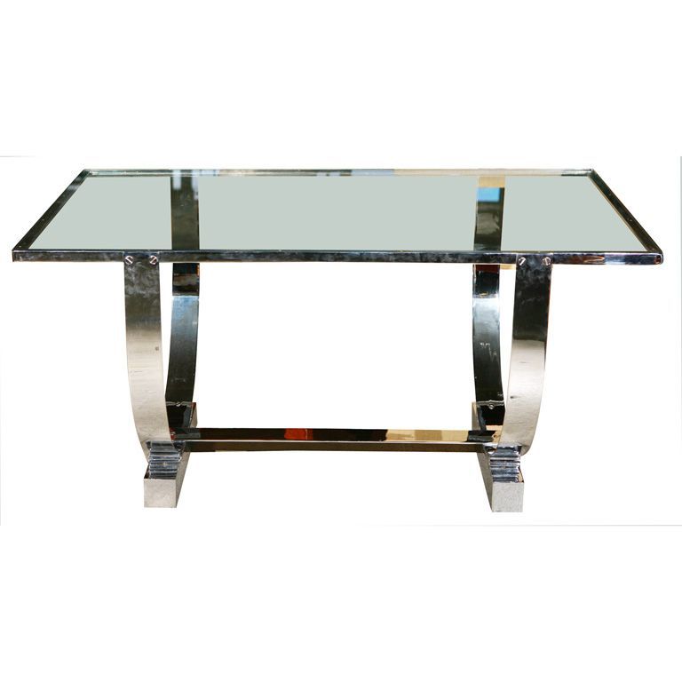 Donald Deskey Console Table With Glass Top Over Polished In Polished Chrome Round Console Tables (View 11 of 20)