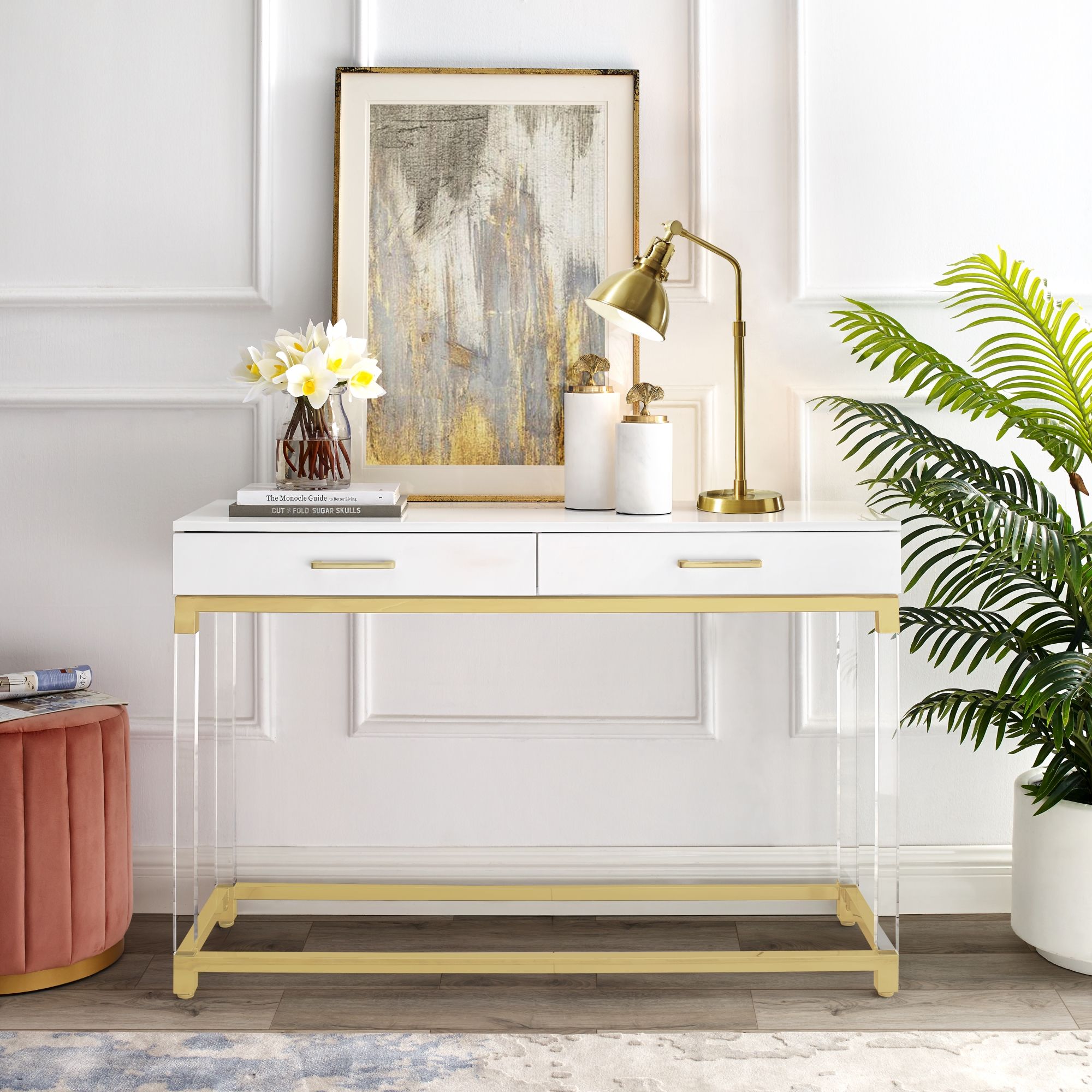 Ebbe White/gold Console Table – High Gloss Finish, Acrylic Regarding Metallic Gold Console Tables (View 6 of 20)