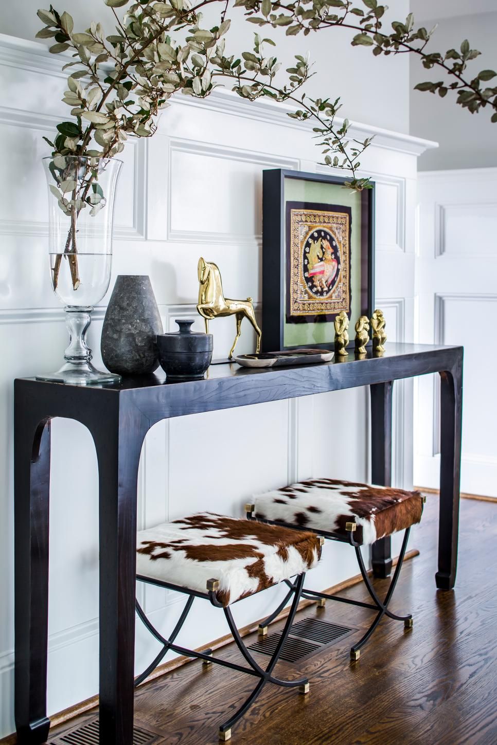 Eclectic Foyer With Chic Black Console Table | Hgtv With Regard To Caviar Black Console Tables (Photo 16 of 20)