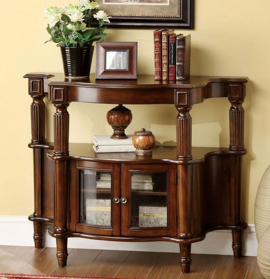 Elegant Antique Entryway Table Console Wood Storage Shelve Throughout Walnut Wood Storage Trunk Console Tables (Photo 19 of 20)