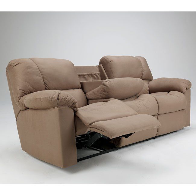 Eli – Cocoa Reclining Sofa W/ Drop Down Table Signature Intended For Cocoa Console Tables (Photo 7 of 20)