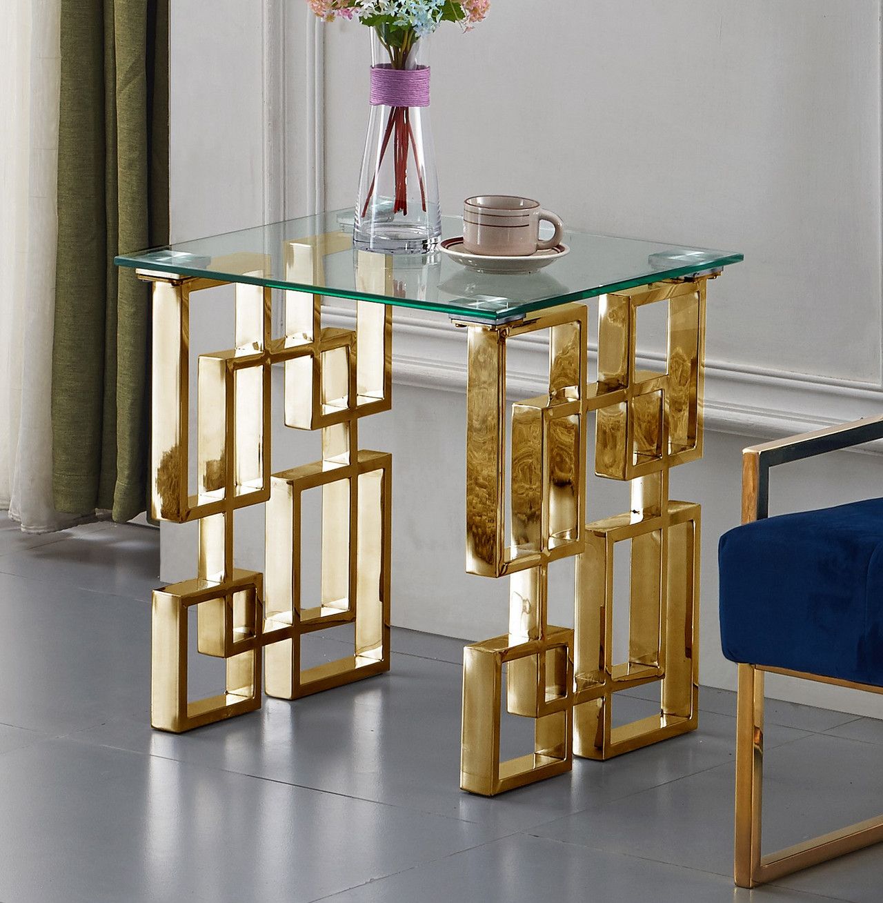 Enzo Modern Glass Top Occasional Table Set W/gold Regarding Metallic Gold Modern Console Tables (View 5 of 20)