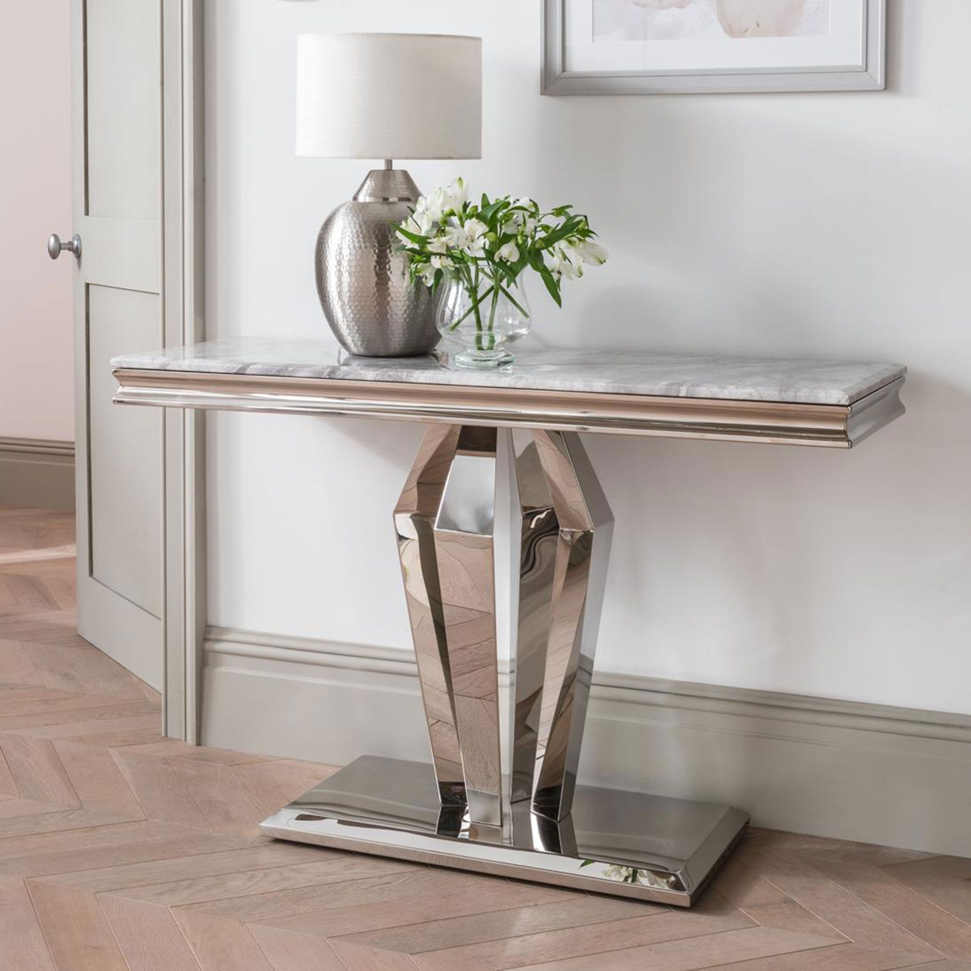 Ernest Console Table Stainless Steel & Marble Top For Rectangular Glass Top Console Tables (View 18 of 20)