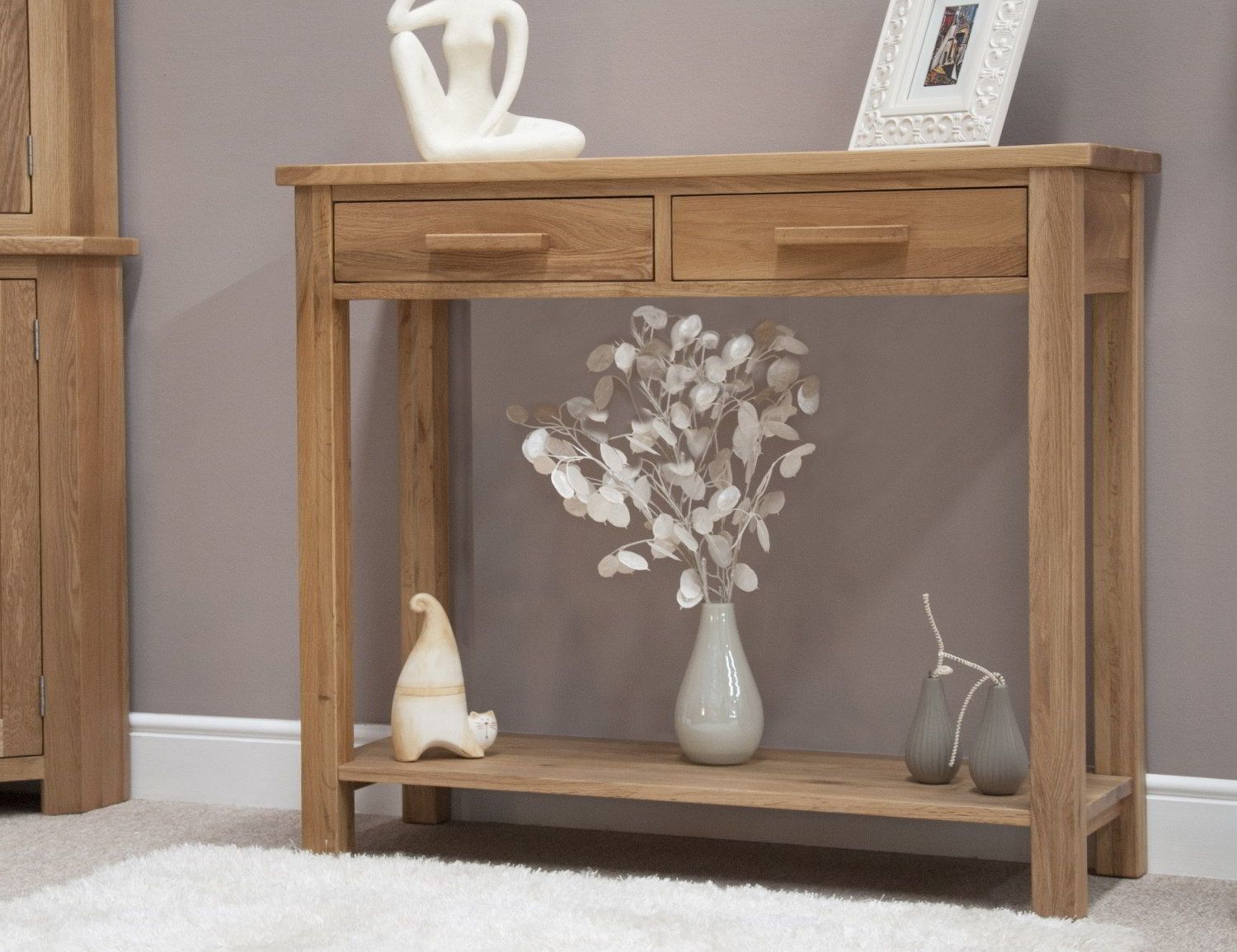 Eton Solid Oak Modern Furniture Hallway Hall Console Table In Large Modern Console Tables (View 3 of 20)