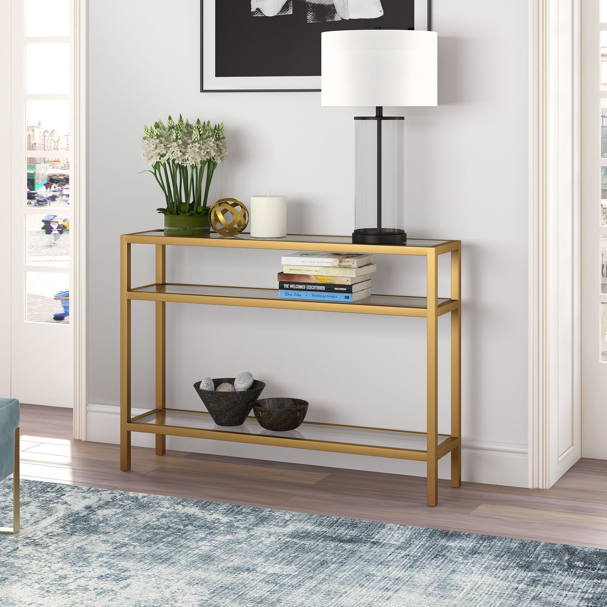 Evelyn&zoe Contemporary Metal Console Table With Glass Top For Glass Console Tables (View 6 of 20)