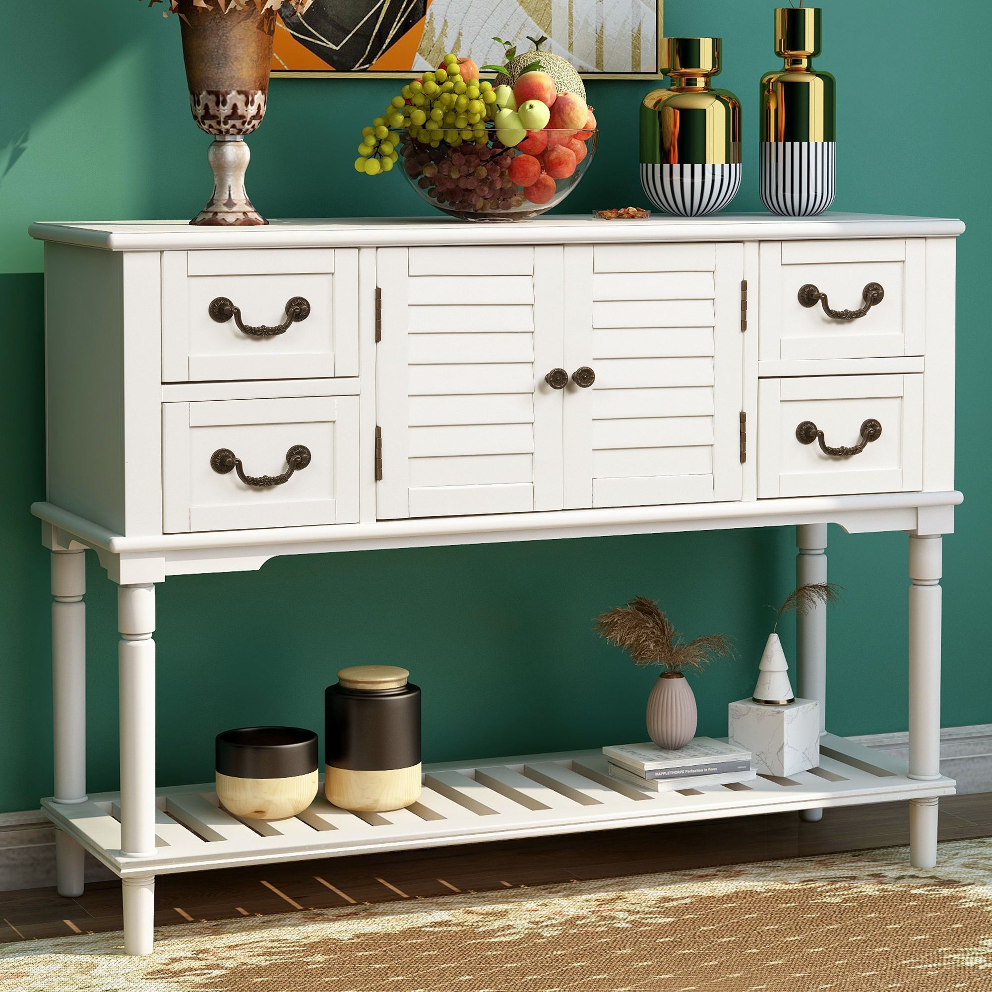 Farmhouse Console Table, Wood Sofa Table With Storage Inside 3 Piece Shelf Console Tables (View 6 of 20)