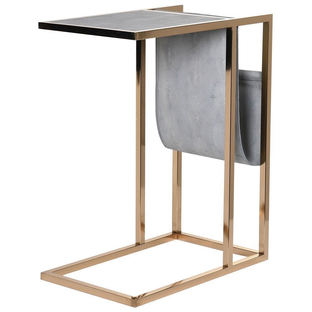Faux Shagreen Side Table With Magazine Rack – Living Room For Faux Shagreen Console Tables (View 16 of 20)