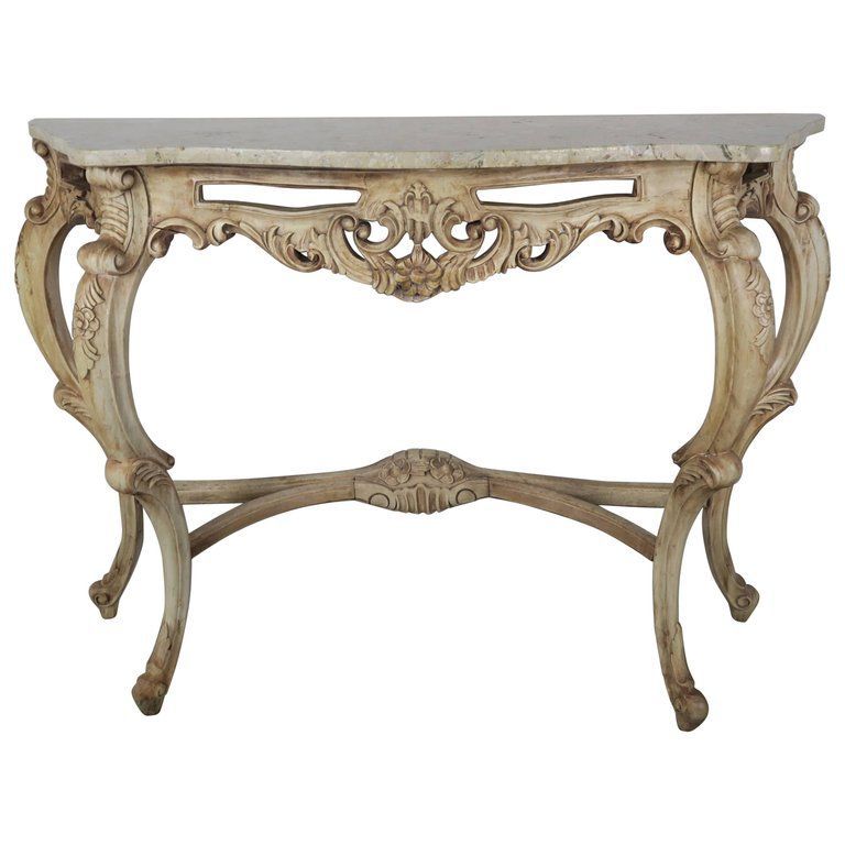 French Natural Carved Wood Console With Marble Top | Wood With Regard To Natural Wood Console Tables (Photo 18 of 20)