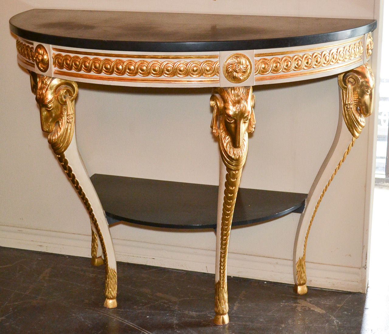 French Neoclassical Granite Top Console Table – Legacy With Hammered Antique Brass Modern Console Tables (View 14 of 20)