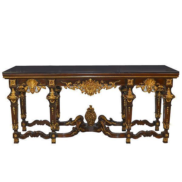 French Ornate Gold Leaf Carved Console Table With Marble Regarding Antiqued Gold Leaf Console Tables (Photo 10 of 20)