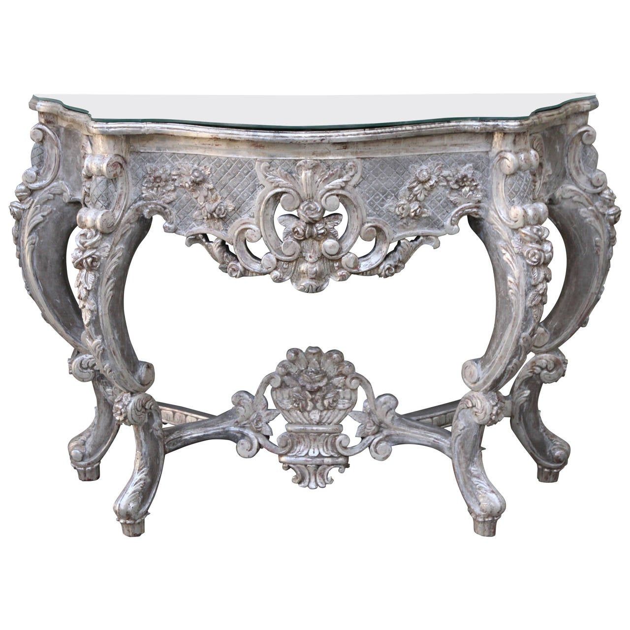 French Painted And Silver Gilt Console With Mirrored Top For Mirrored And Silver Console Tables (View 17 of 20)