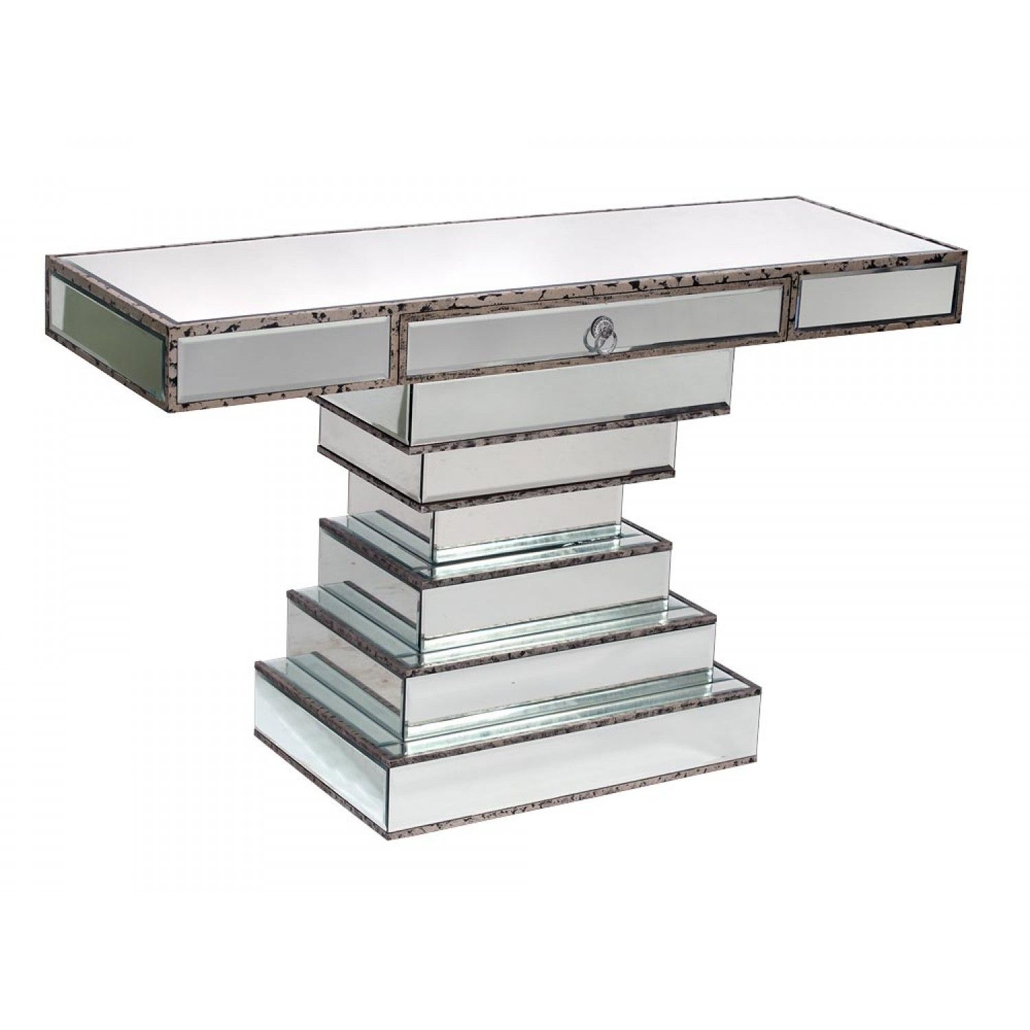 French Vintage | Clara Antique Silver Mirrored Console With Mirrored And Silver Console Tables (View 16 of 20)