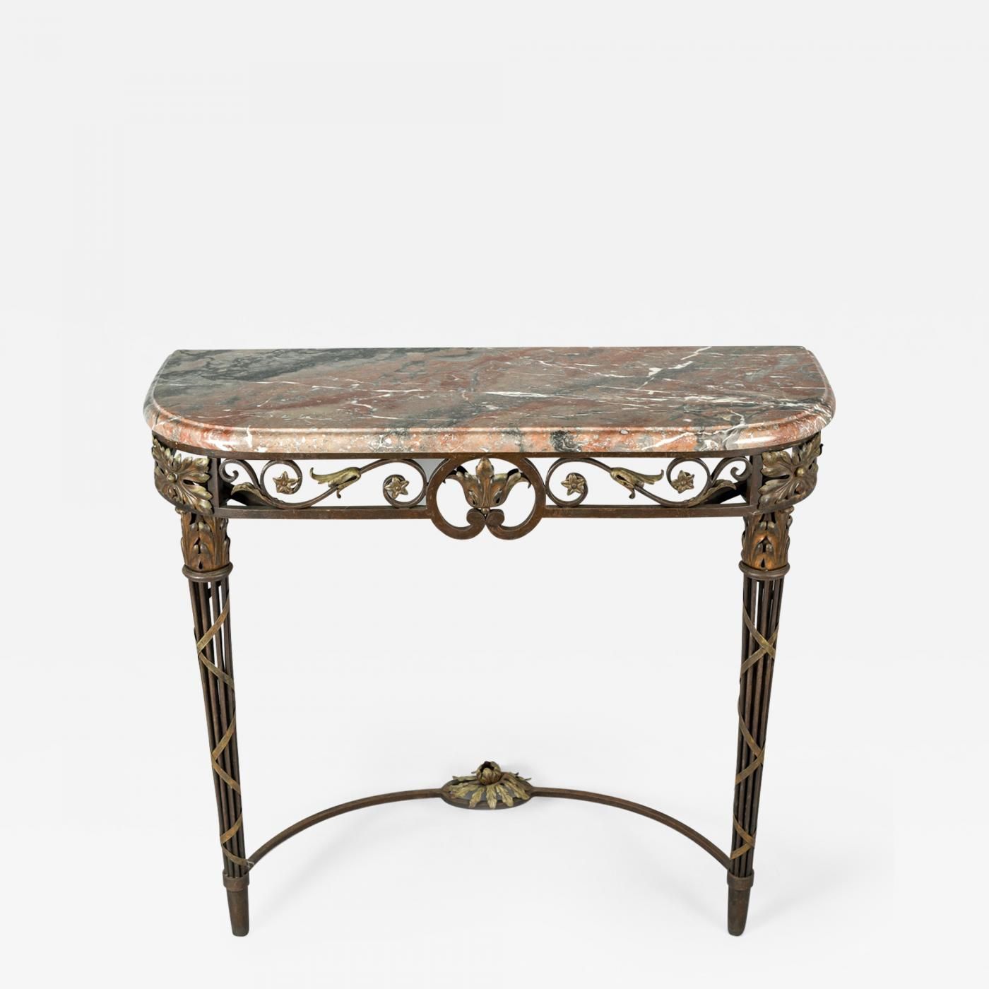 French Wrought Iron And Marble Console Table Regarding Faux White Marble And Metal Console Tables (View 6 of 20)