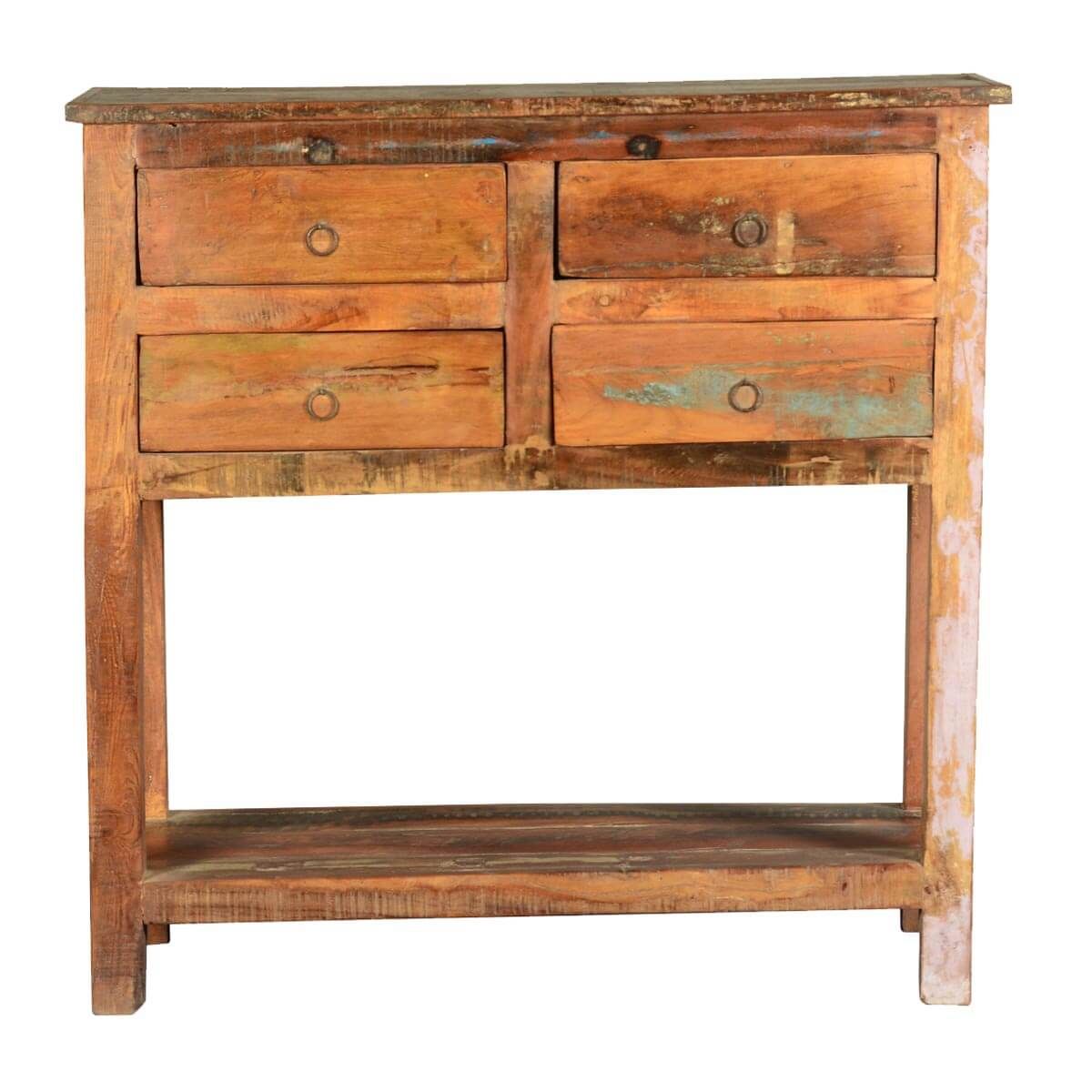 Frontier Rustic Reclaimed Wood Hall Console Table W Drawers Pertaining To Reclaimed Wood Console Tables (View 9 of 20)